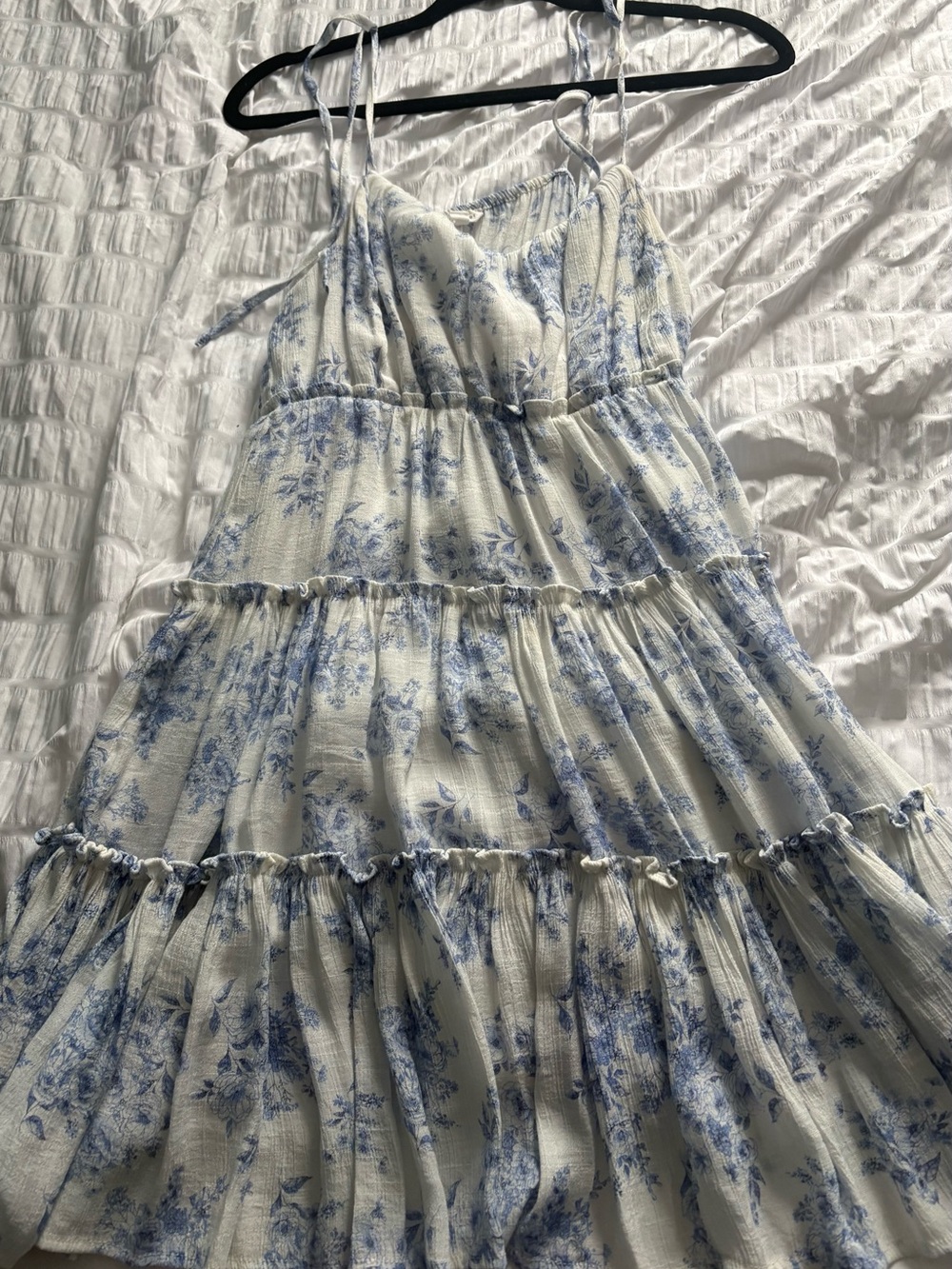 Light Blue Floral Tiered Midi Dress with Adjustable Straps